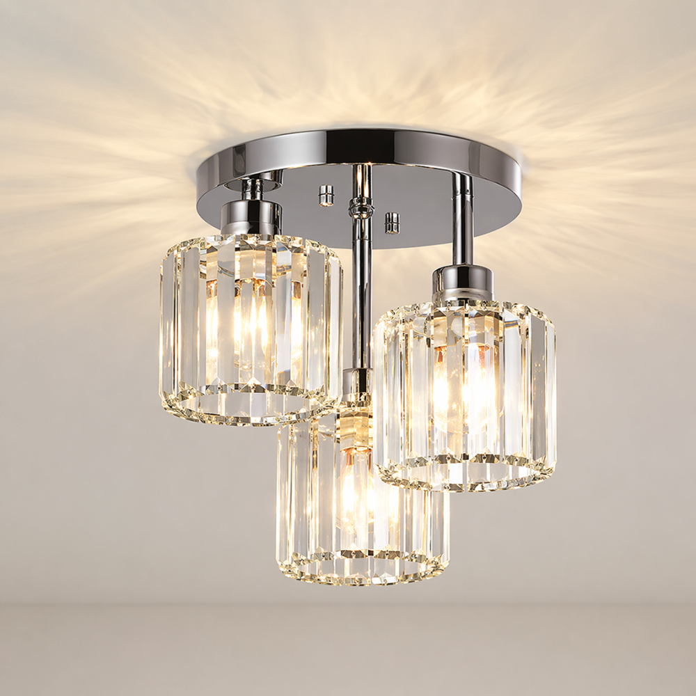Lampa Sufitowa Glamour z Kryształowymi Kloszami i Trzema Punktami Światła