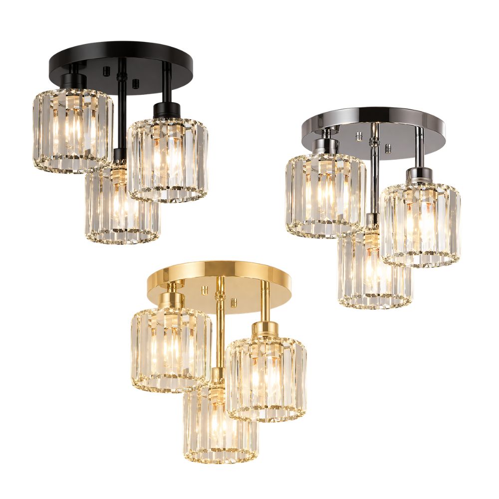 Lampa Sufitowa Glamour z Kryształowymi Kloszami i Trzema Punktami Światła