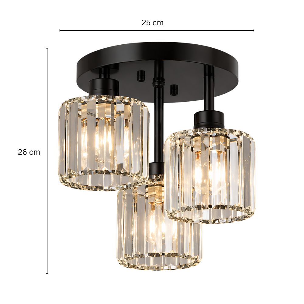 Lampa Sufitowa Glamour z Kryształowymi Kloszami i Trzema Punktami Światła