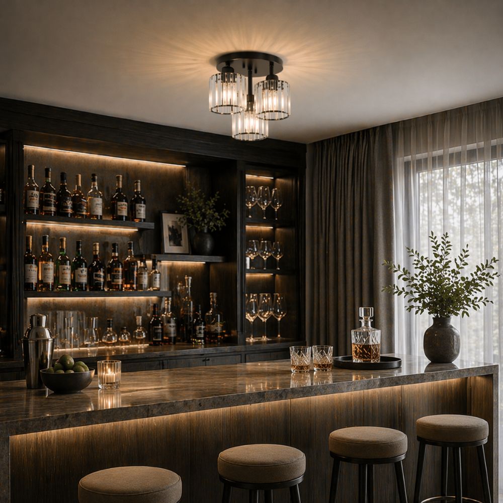 Lampa Sufitowa Glamour z Kryształowymi Kloszami i Trzema Punktami Światła