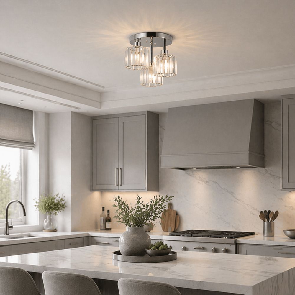 Lampa Sufitowa Glamour z Kryształowymi Kloszami i Trzema Punktami Światła