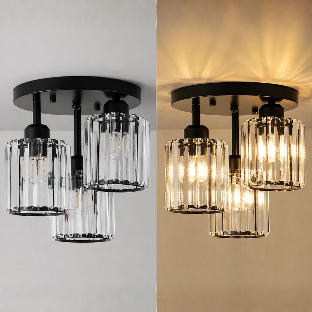 Lampa Sufitowa Glamour z Kryształowymi Kloszami i Trzema Punktami Światła