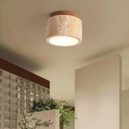 Lampa Sufitowa Japandi z Okrągłym Kloszem ze Strukturą Kamienia