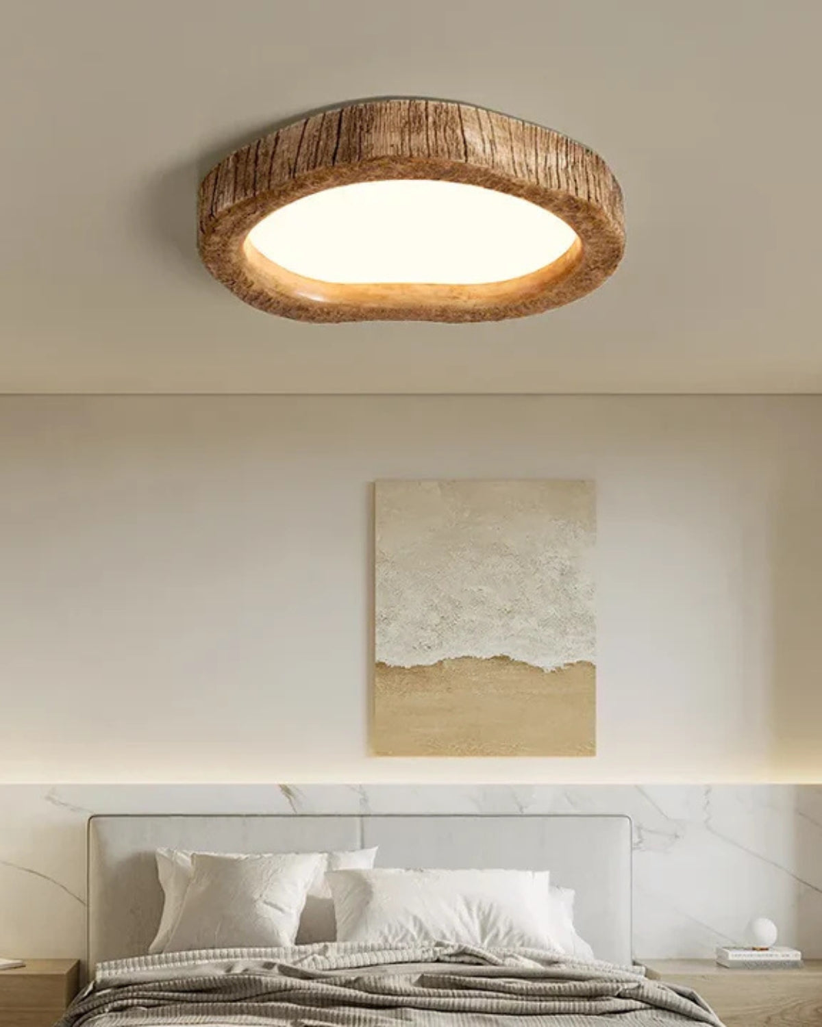 Lampa Sufitowa Japandi z Organicznym Drewnianym Obramowaniem