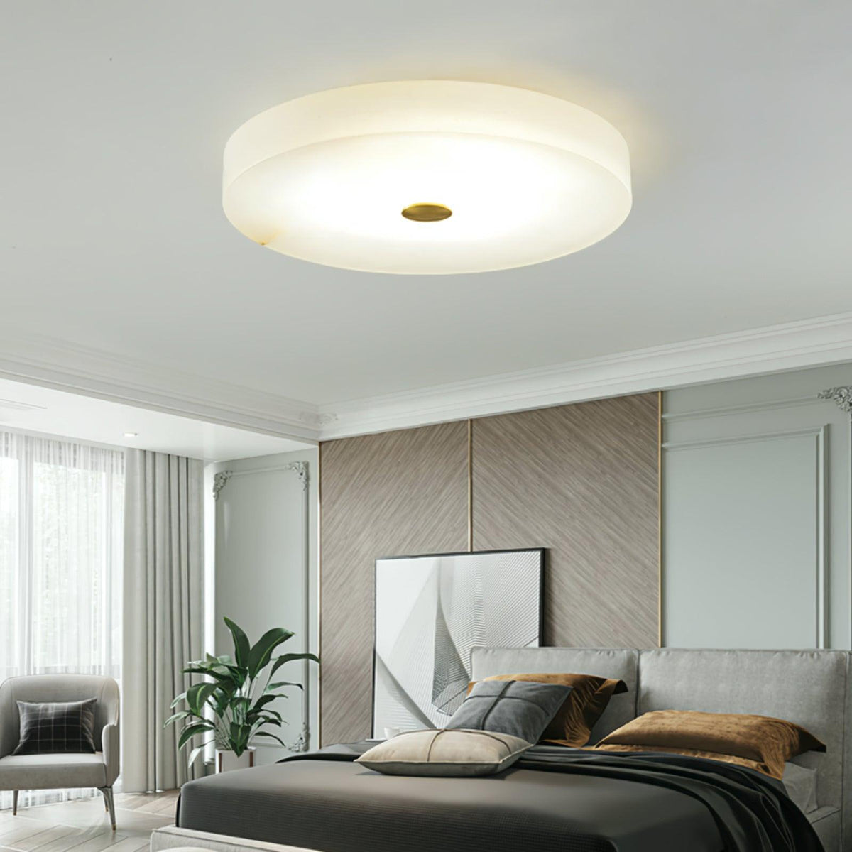 Lampa Sufitowa Minimalistyczna z Alabastrem i Złotym Detalem
