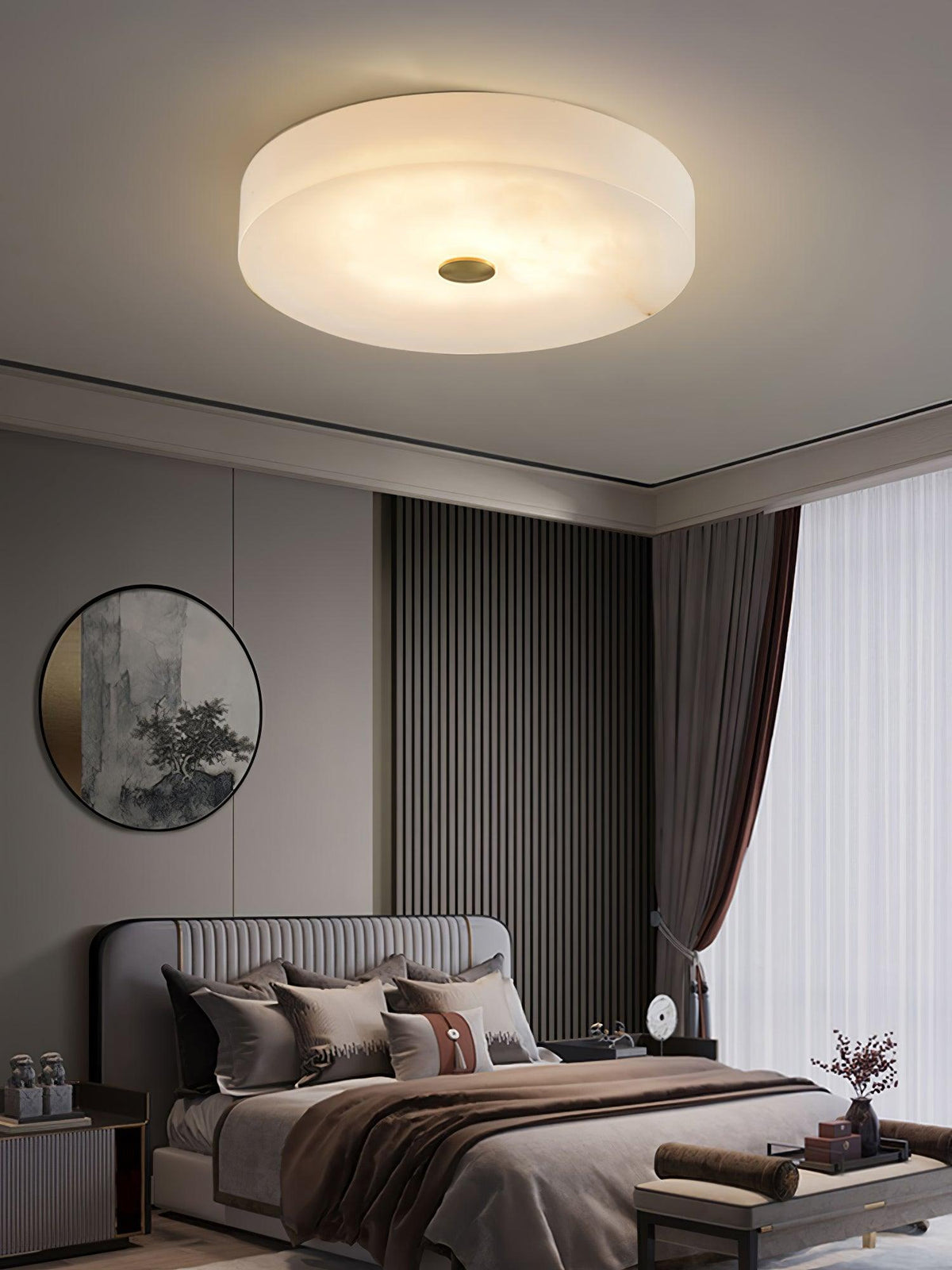 Lampa Sufitowa Minimalistyczna z Alabastrem i Złotym Detalem