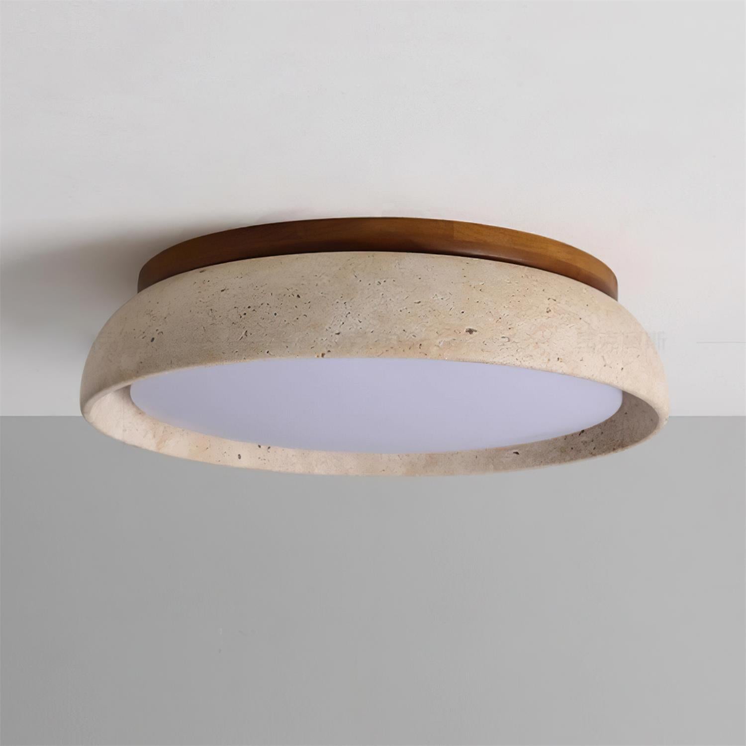 Lampa Sufitowa Minimalistyczna z Naturalnego Trawertynu i Drewna