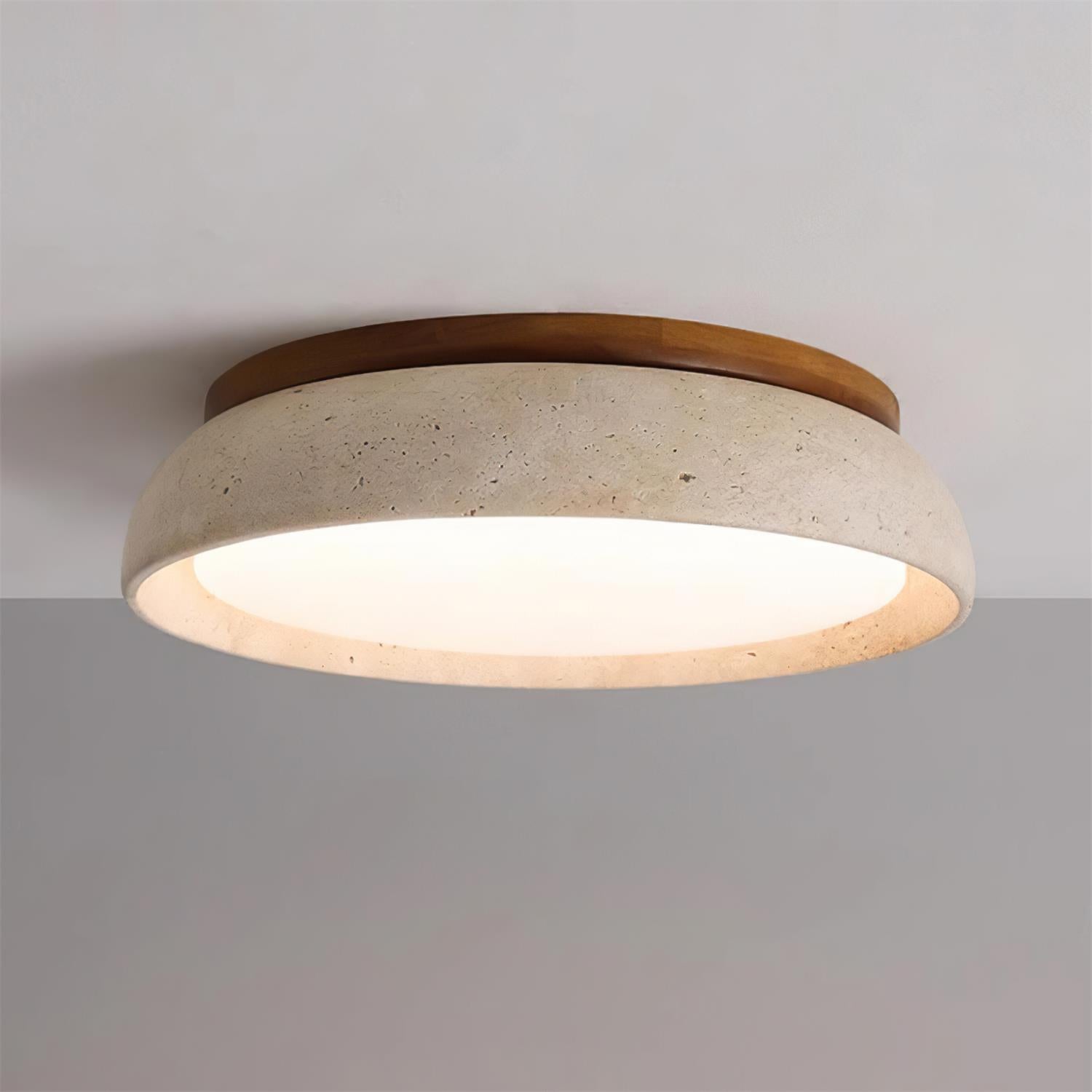 Lampa Sufitowa Minimalistyczna z Naturalnego Trawertynu i Drewna