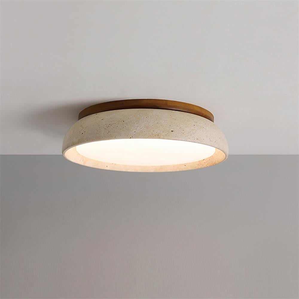 Lampa Sufitowa Minimalistyczna z Naturalnego Trawertynu i Drewna