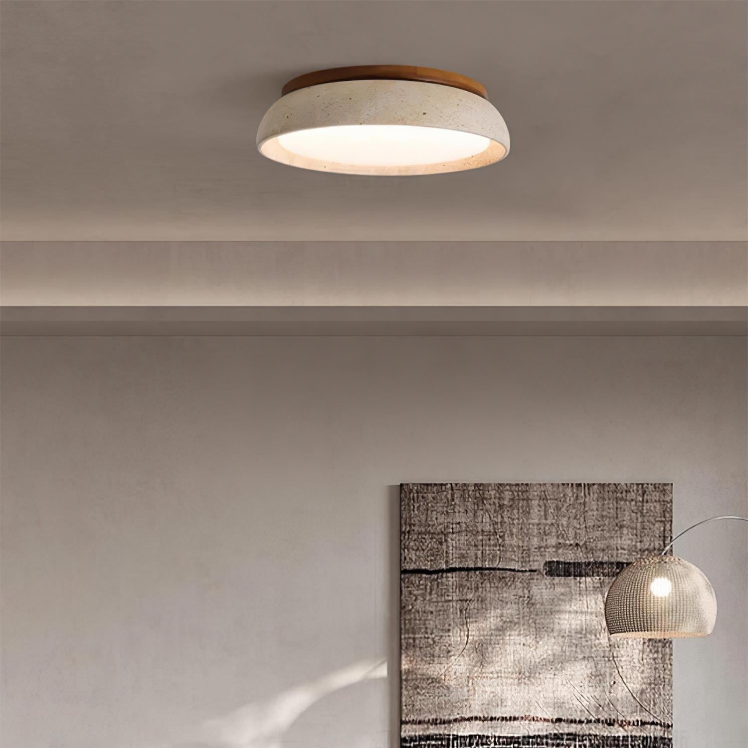 Lampa Sufitowa Minimalistyczna z Naturalnego Trawertynu i Drewna