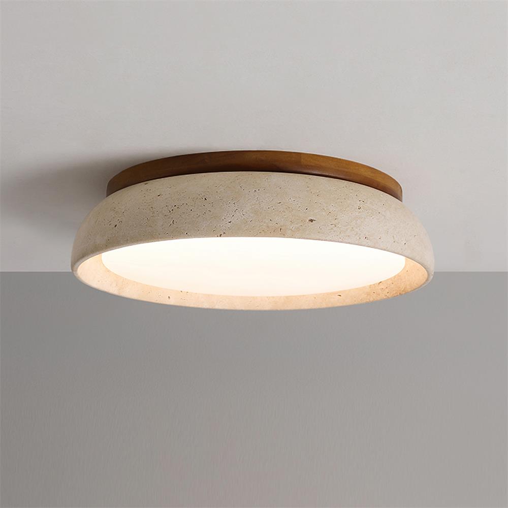 Lampa Sufitowa Minimalistyczna z Naturalnego Trawertynu i Drewna