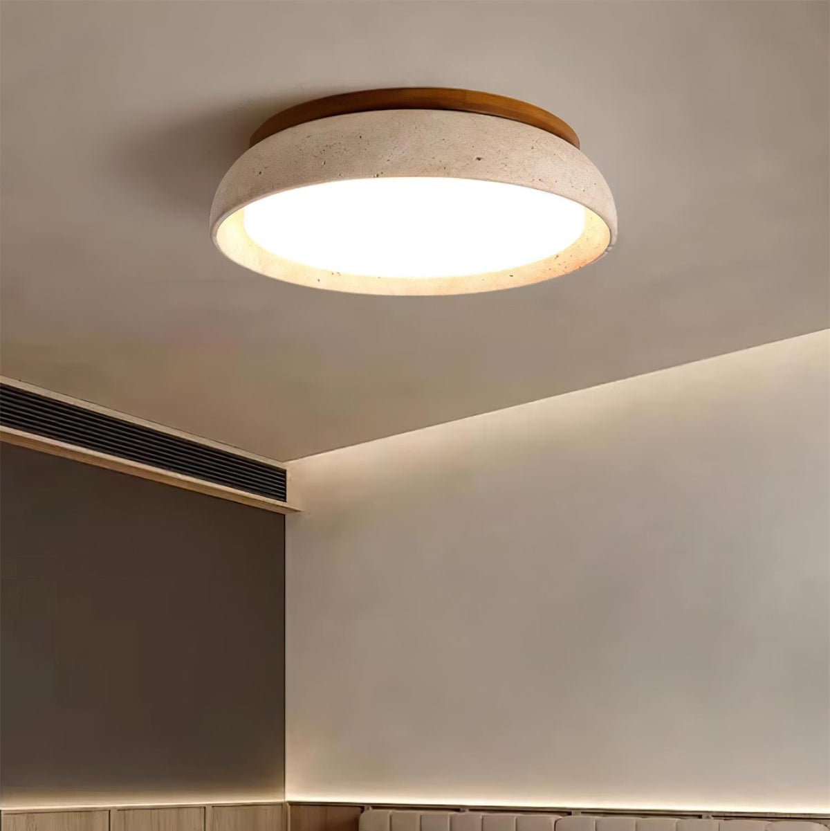 Lampa Sufitowa Minimalistyczna z Naturalnego Trawertynu i Drewna