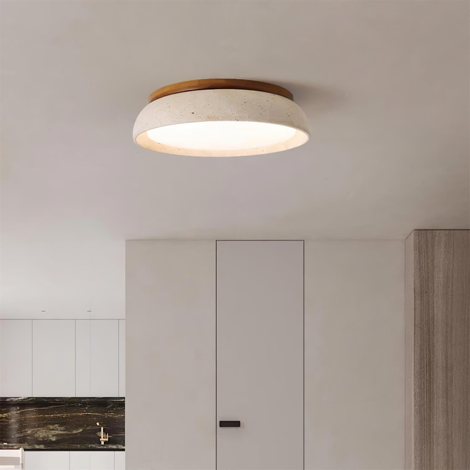 Lampa Sufitowa Minimalistyczna z Naturalnego Trawertynu i Drewna