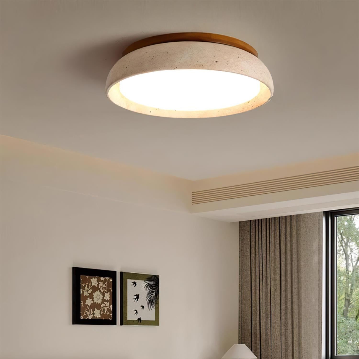 Lampa Sufitowa Minimalistyczna z Naturalnego Trawertynu i Drewna