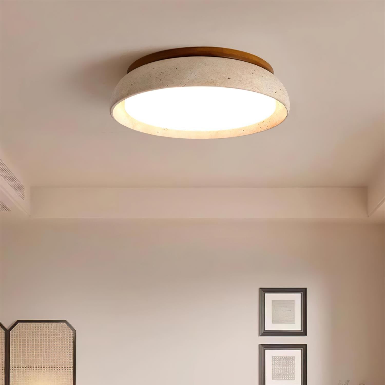 Lampa Sufitowa Minimalistyczna z Naturalnego Trawertynu i Drewna