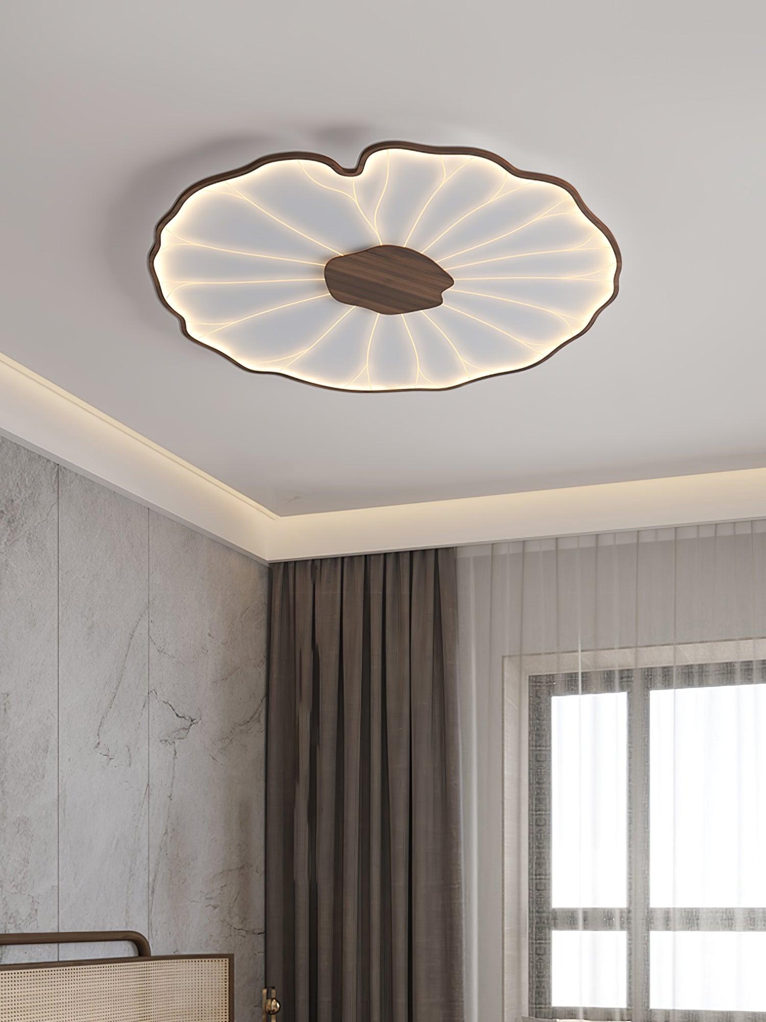 Lampa Sufitowa Modern Liść Lotosu z Drewnianym Wykończeniem i LED