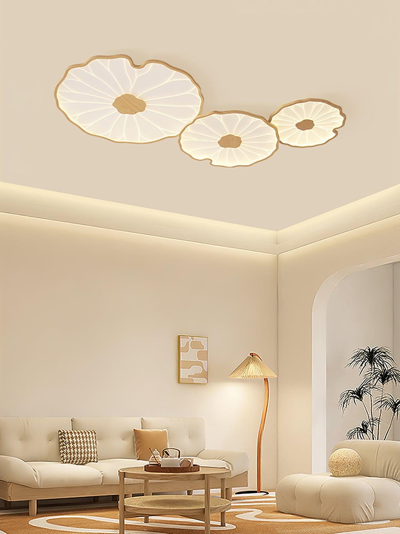 Lampa Sufitowa Modern Liść Lotosu z Drewnianym Wykończeniem i LED