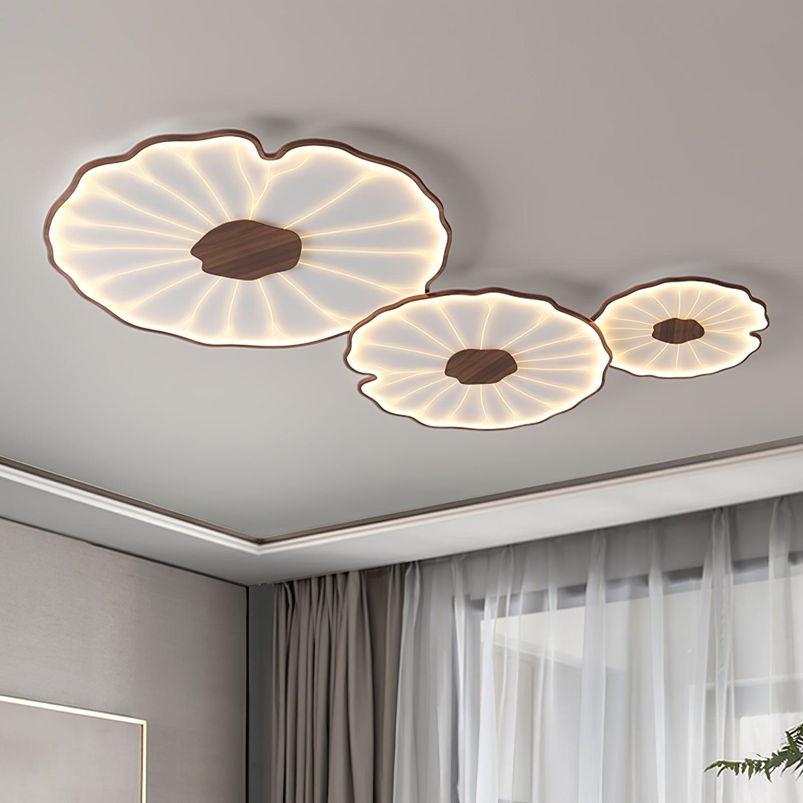 Lampa Sufitowa Modern Liść Lotosu z Drewnianym Wykończeniem i LED