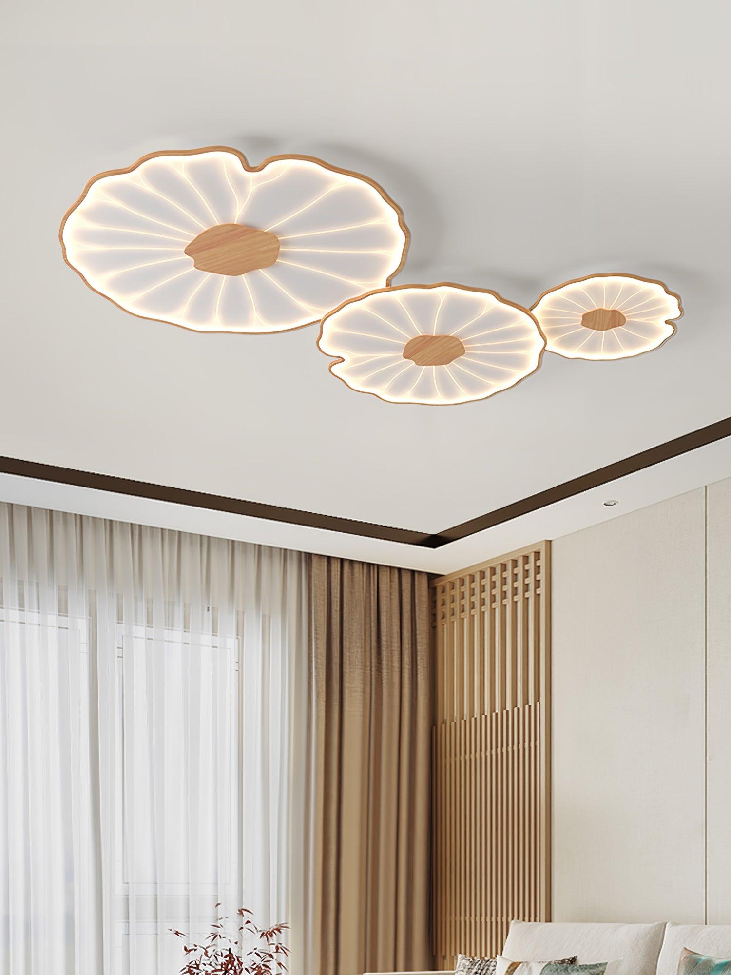 Lampa Sufitowa Modern Liść Lotosu z Drewnianym Wykończeniem i LED