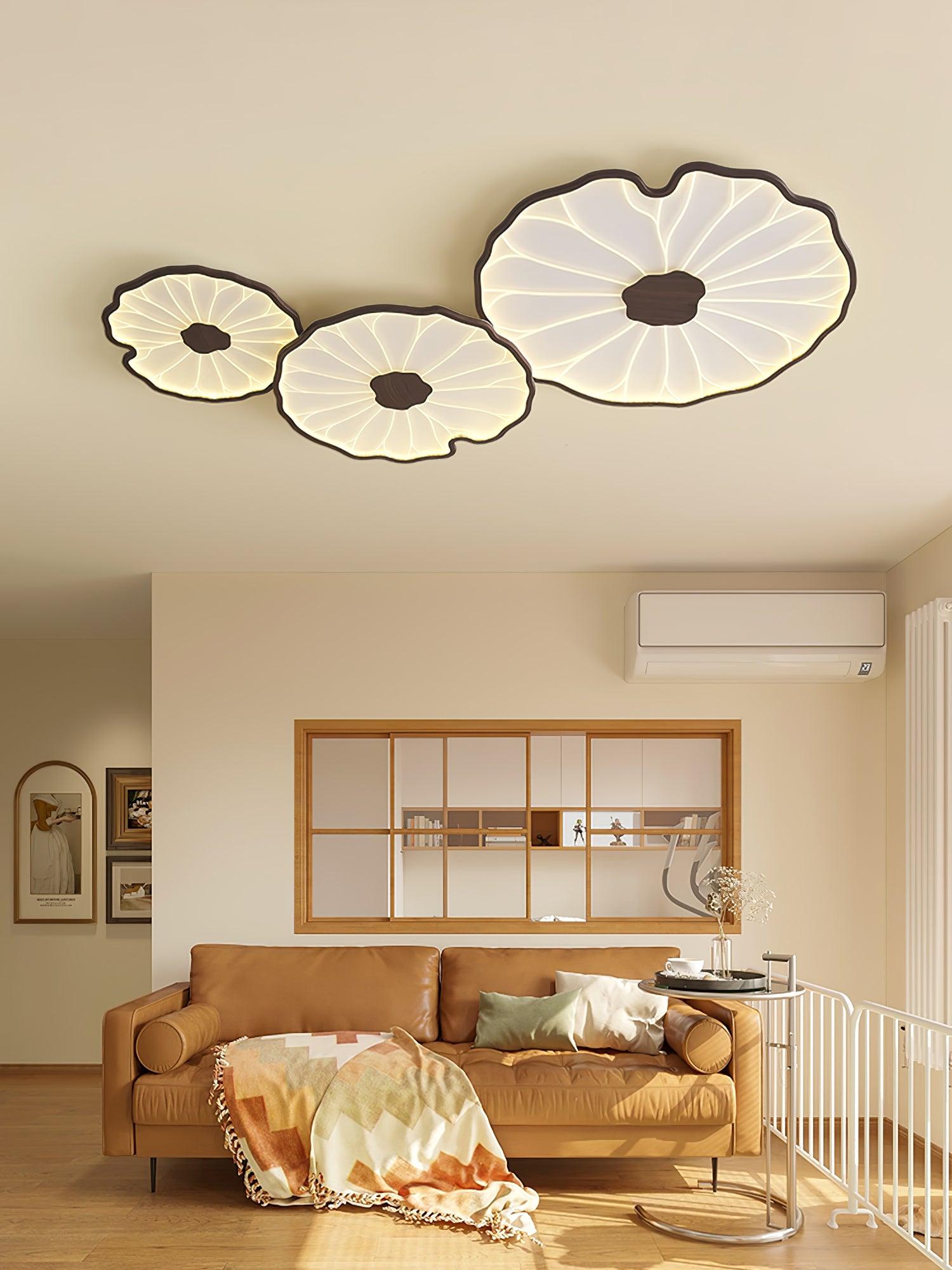 Lampa Sufitowa Modern Liść Lotosu z Drewnianym Wykończeniem i LED
