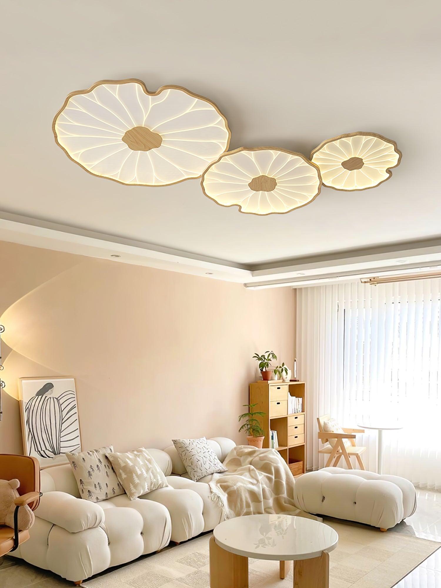Lampa Sufitowa Modern Liść Lotosu z Drewnianym Wykończeniem i LED