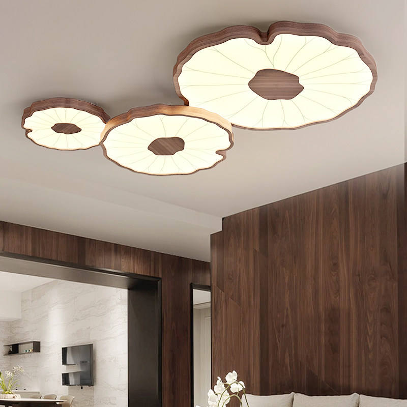 Lampa Sufitowa Modern Liść Lotosu z Drewnianym Wykończeniem i LED