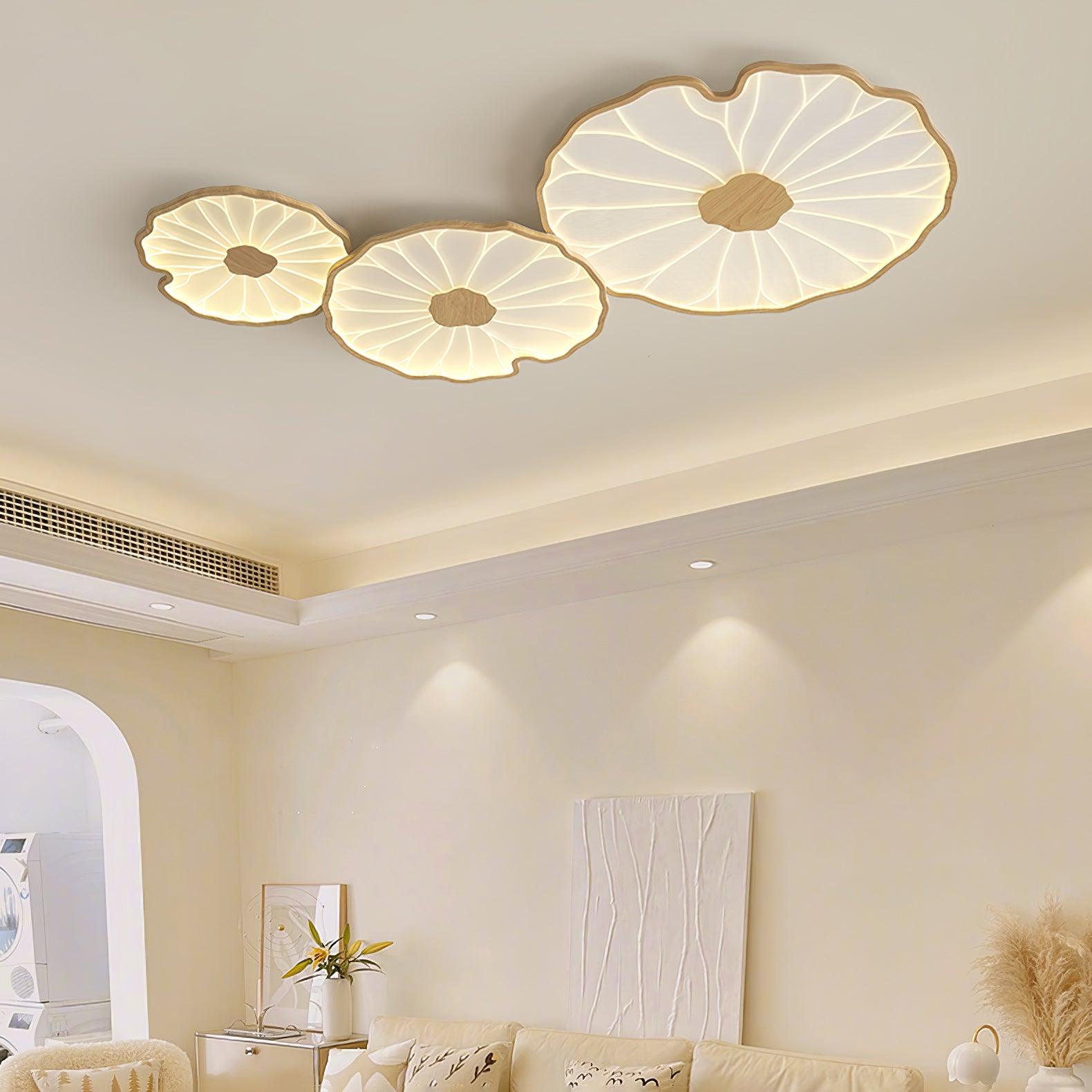 Lampa Sufitowa Modern Liść Lotosu z Drewnianym Wykończeniem i LED