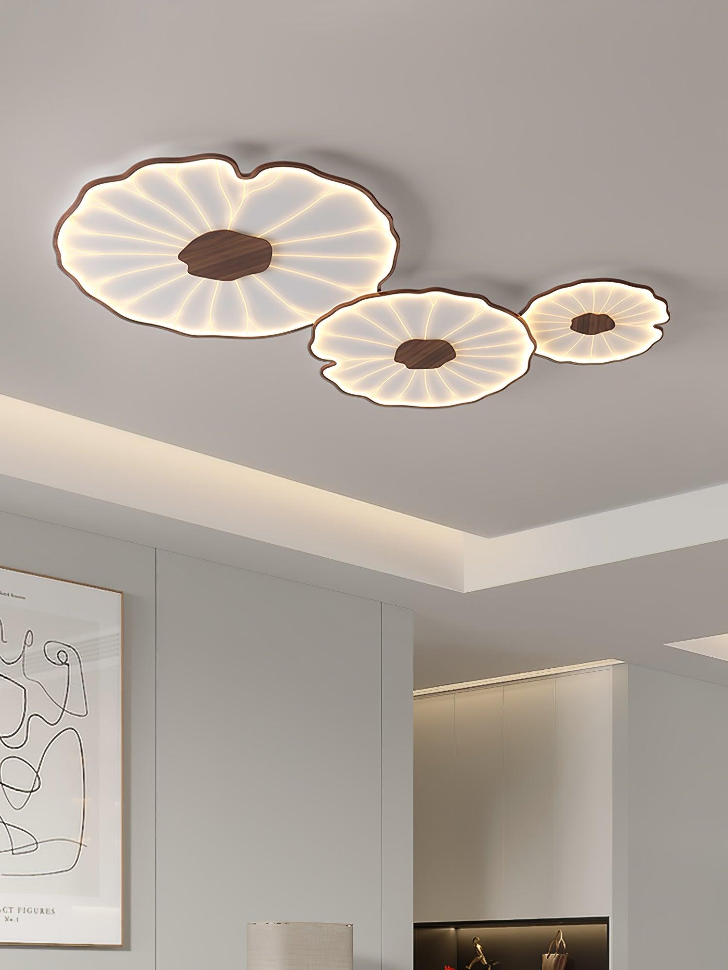 Lampa Sufitowa Nowoczesna w Kształcie Liścia Lotosu z Wykończeniem Drewnianym