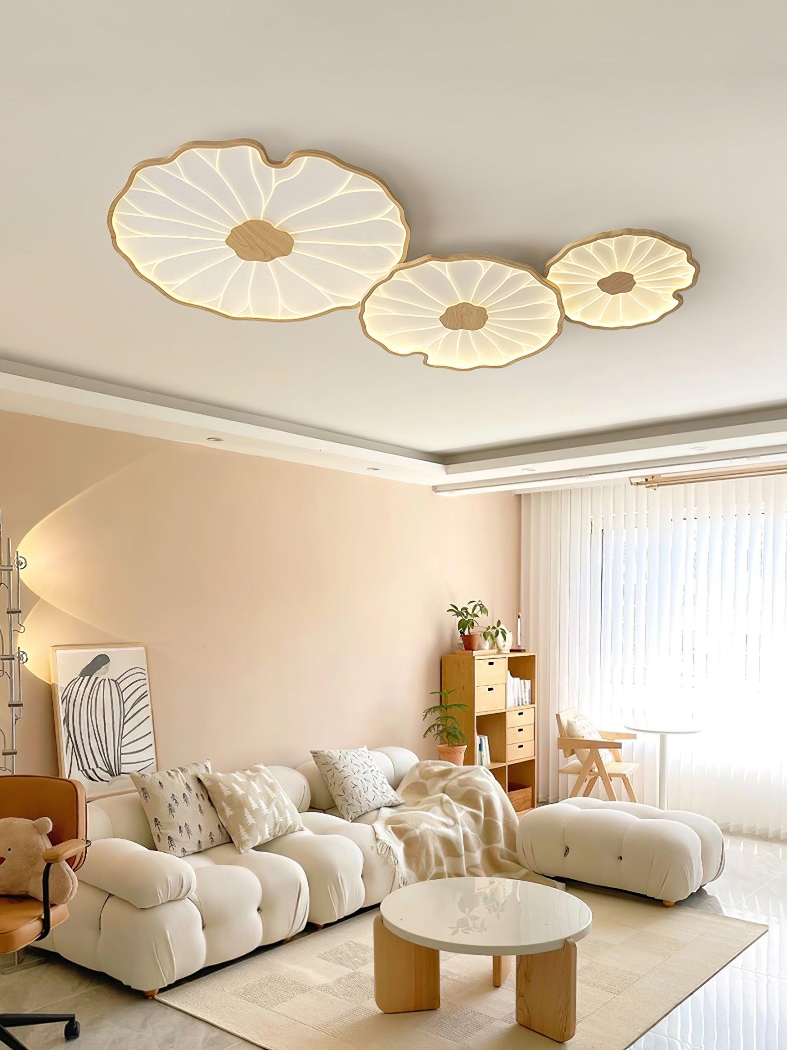Lampa Sufitowa Nowoczesna w Kształcie Liścia Lotosu z Wykończeniem Drewnianym