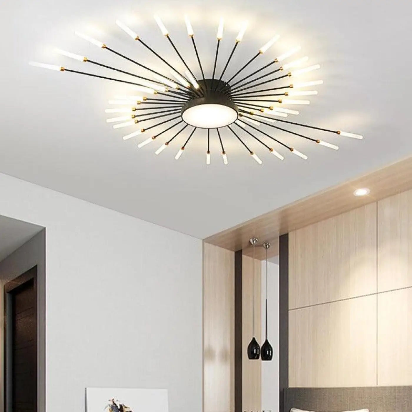 Lampa Sufitowa Nowoczesna w Kształcie Słońca z Świecącymi Ramionami LED