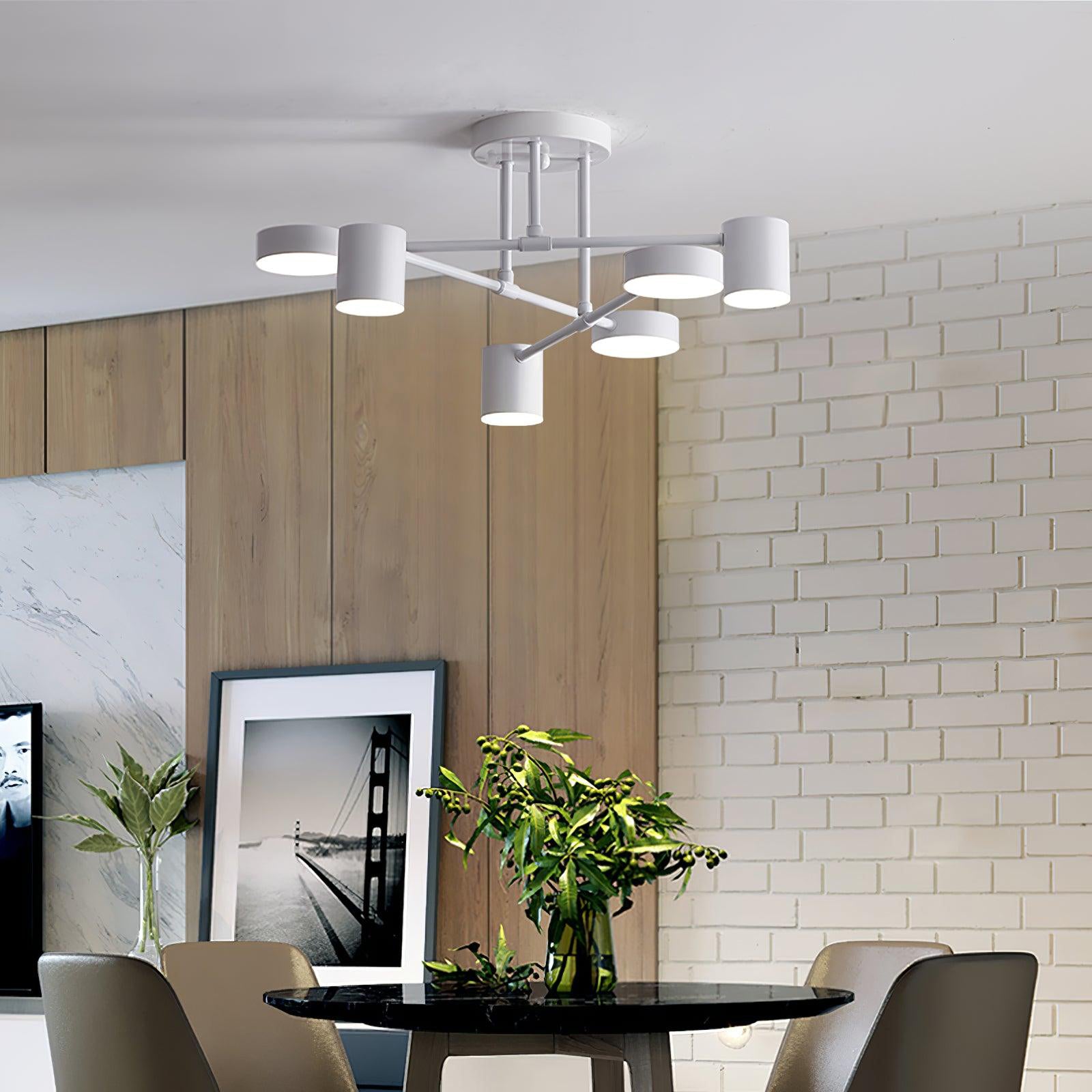 Lampa Sufitowa Nowoczesna z Sześcioma Cylindrycznymi Kloszami na Krzyżujących się Ramionach