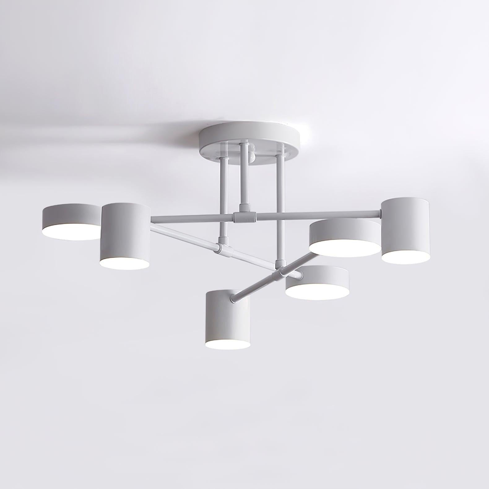 Lampa Sufitowa Nowoczesna z Sześcioma Cylindrycznymi Kloszami na Krzyżujących się Ramionach