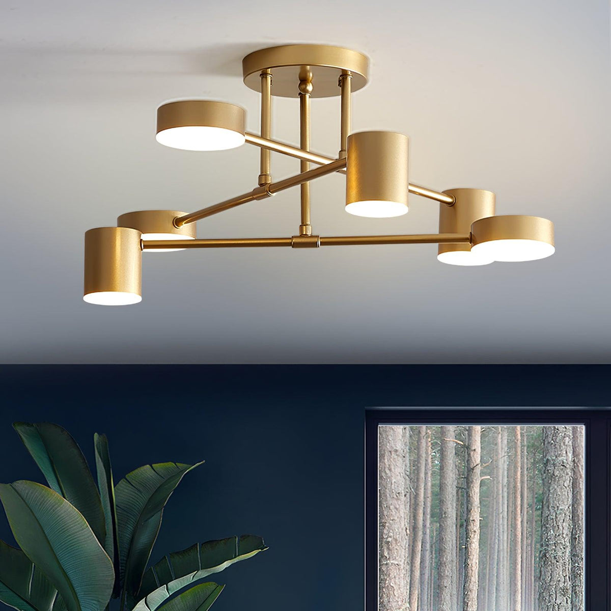 Lampa Sufitowa Nowoczesna z Sześcioma Cylindrycznymi Kloszami na Krzyżujących się Ramionach
