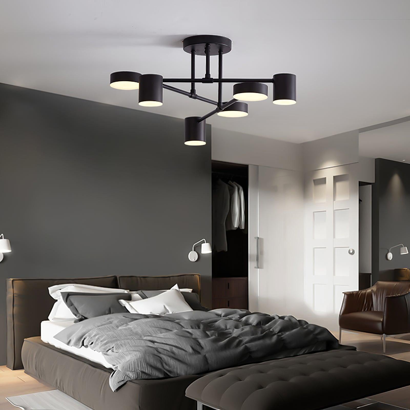 Lampa Sufitowa Nowoczesna z Sześcioma Cylindrycznymi Kloszami na Krzyżujących się Ramionach