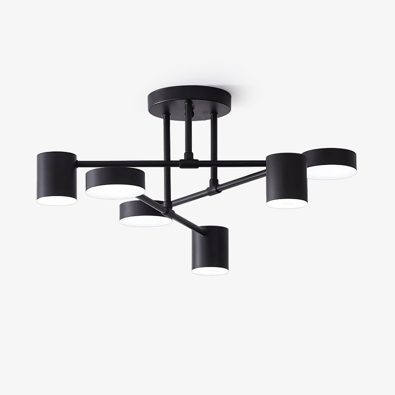 Lampa Sufitowa Nowoczesna z Sześcioma Cylindrycznymi Kloszami na Krzyżujących się Ramionach