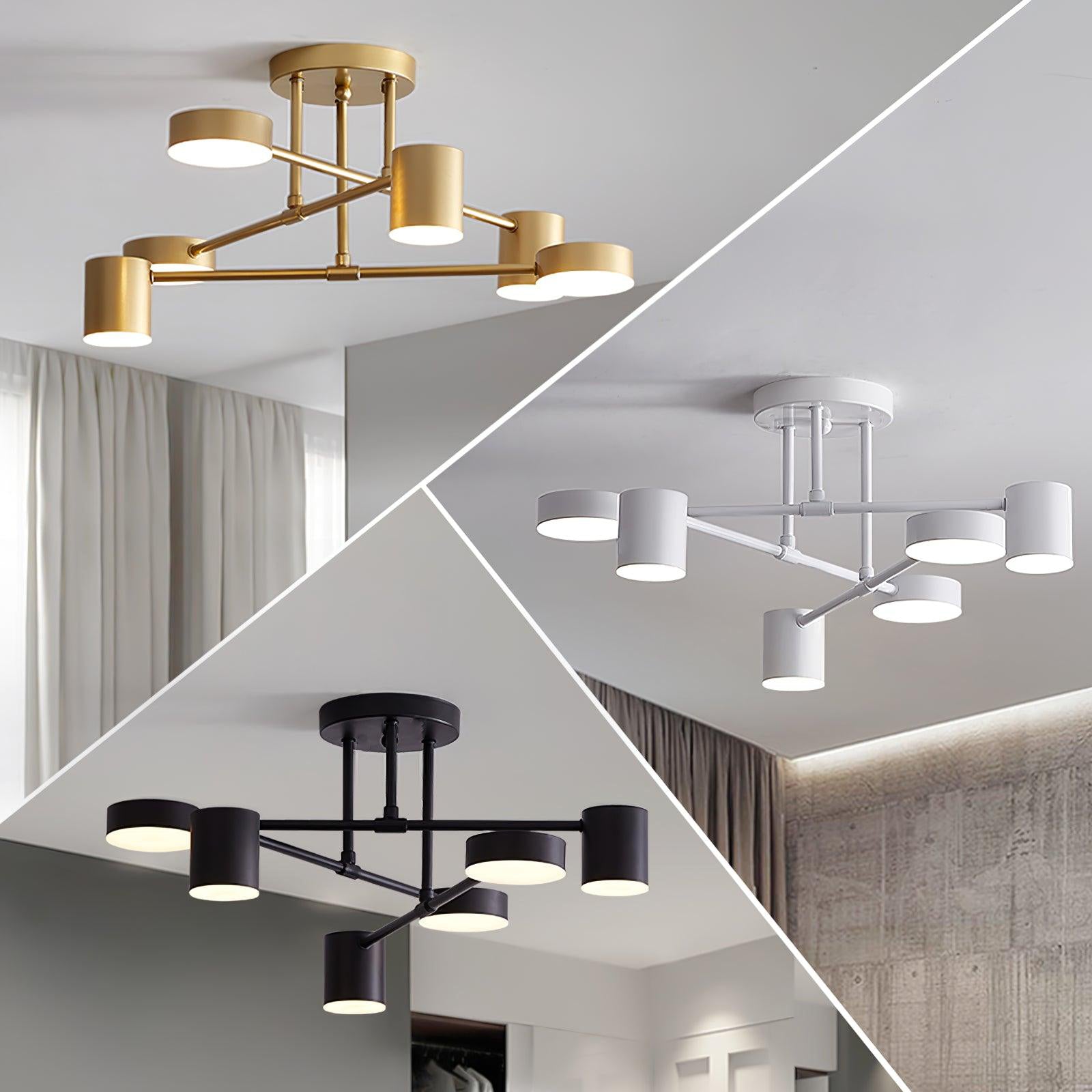 Lampa Sufitowa Nowoczesna z Sześcioma Cylindrycznymi Kloszami na Krzyżujących się Ramionach