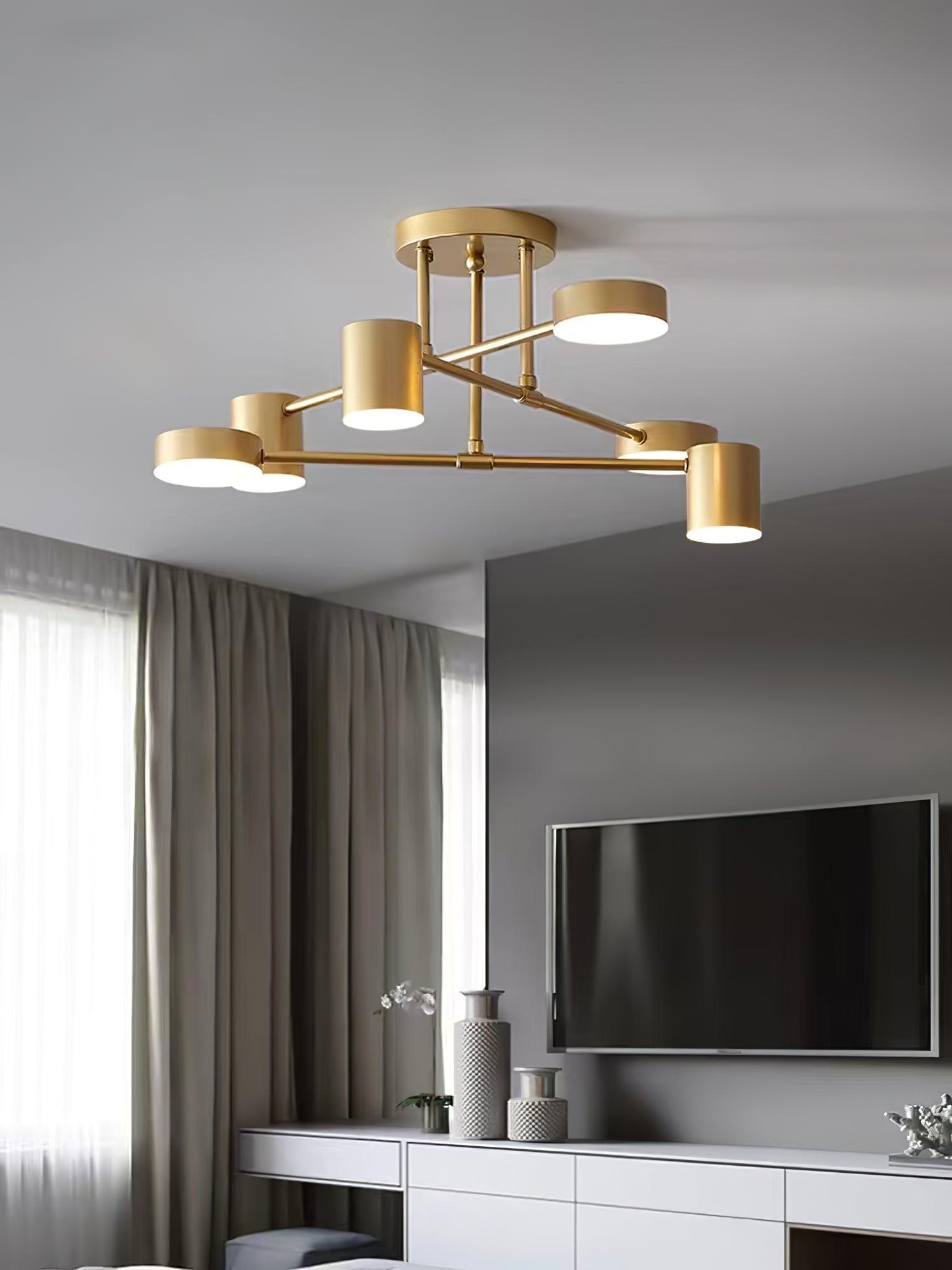 Lampa Sufitowa Nowoczesna z Sześcioma Cylindrycznymi Kloszami na Krzyżujących się Ramionach