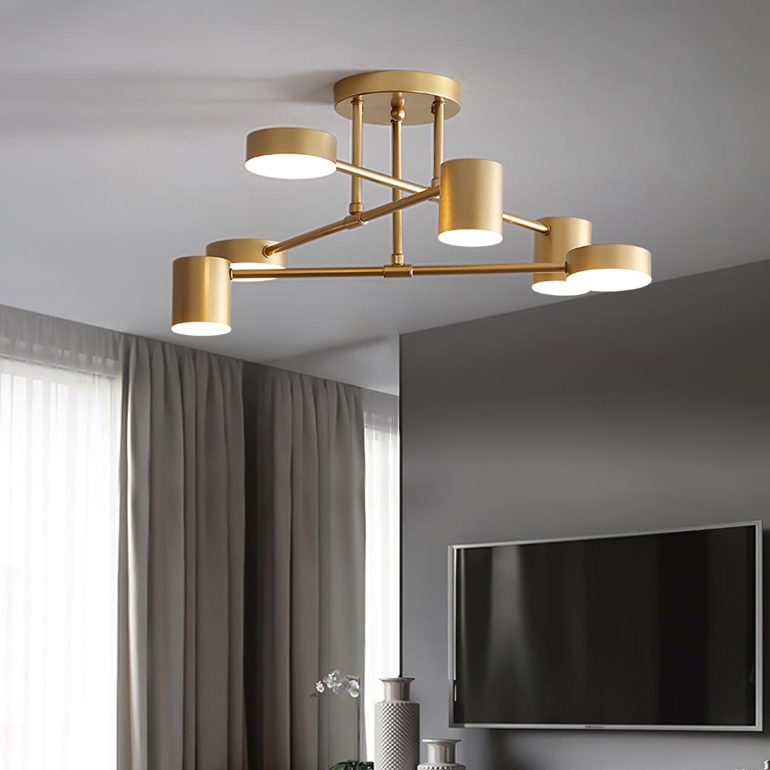 Lampa Sufitowa Nowoczesna z Sześcioma Cylindrycznymi Kloszami na Krzyżujących się Ramionach