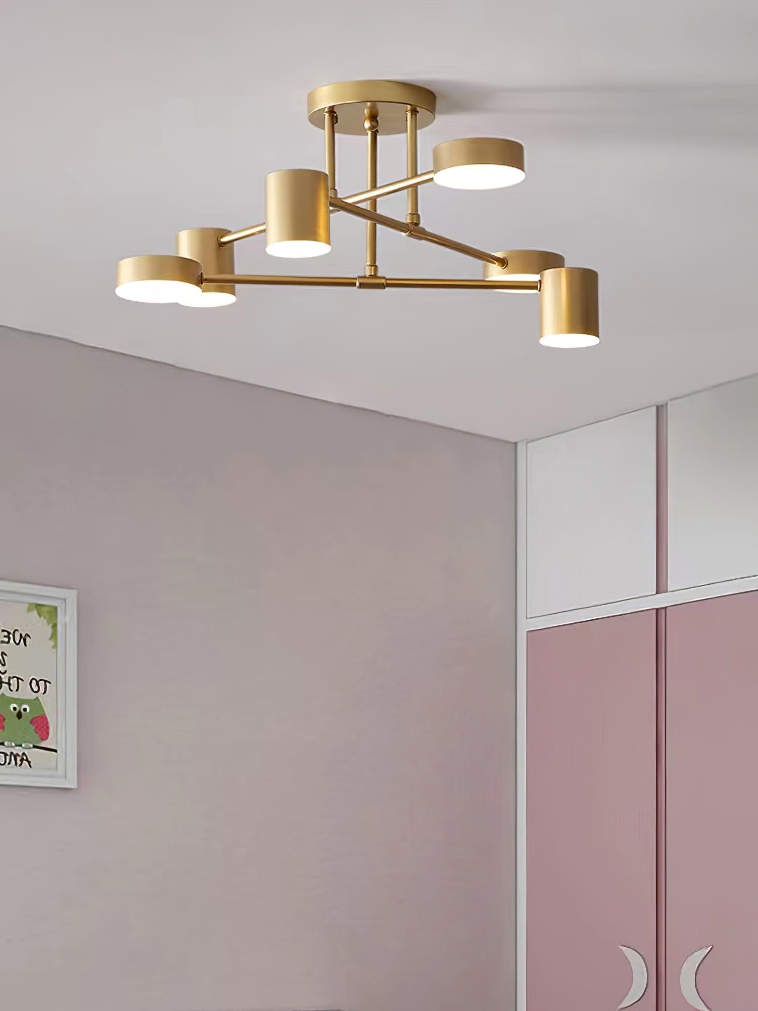 Lampa Sufitowa Nowoczesna z Sześcioma Cylindrycznymi Kloszami na Krzyżujących się Ramionach