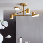 Lampa Sufitowa Nowoczesna z Sześcioma Cylindrycznymi Kloszami na Krzyżujących się Ramionach