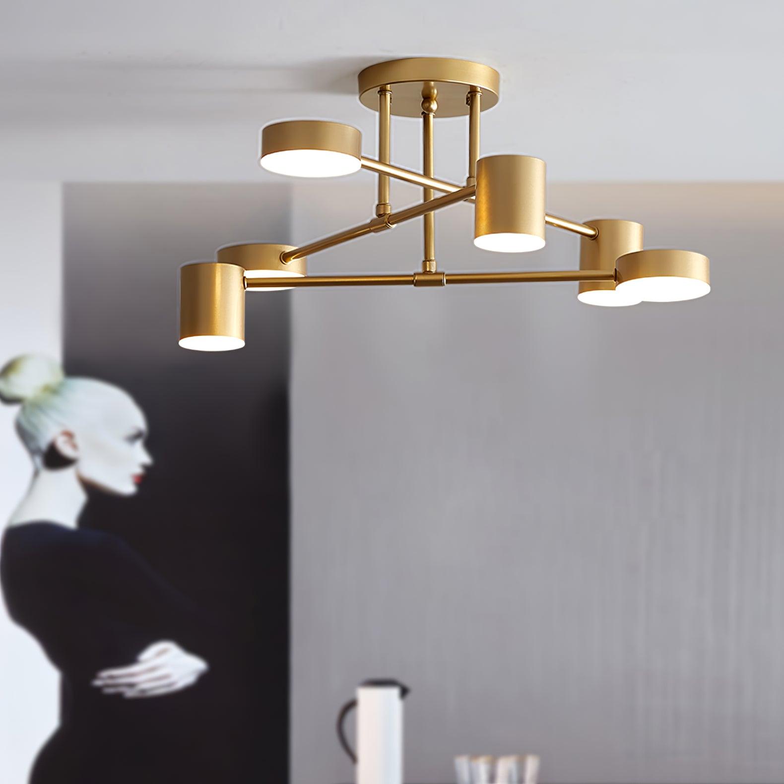 Lampa Sufitowa Nowoczesna z Sześcioma Cylindrycznymi Kloszami na Krzyżujących się Ramionach