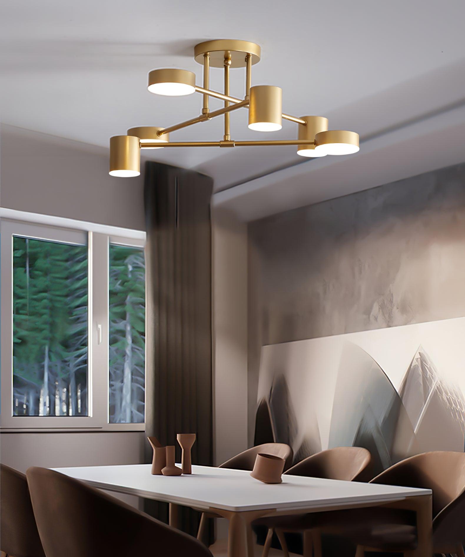 Lampa Sufitowa Nowoczesna z Sześcioma Cylindrycznymi Kloszami na Krzyżujących się Ramionach