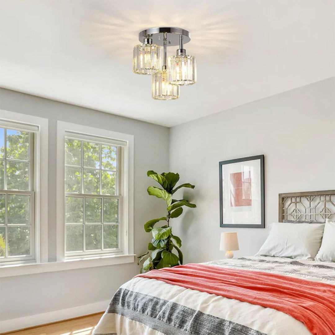 Lampa Sufitowa Półnatynkowa z Kryształowym Kloszem