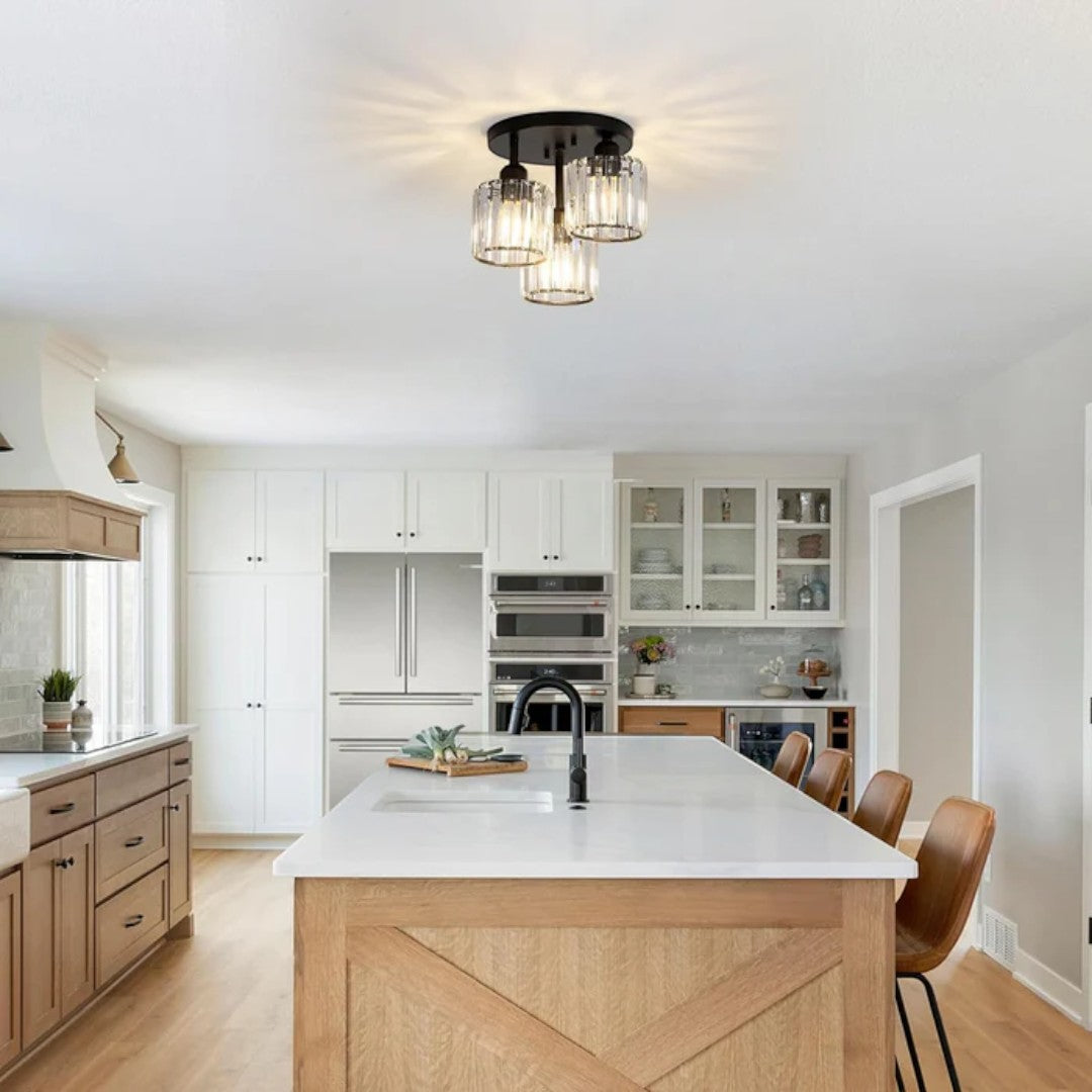 Lampa Sufitowa Półnatynkowa z Kryształowym Kloszem