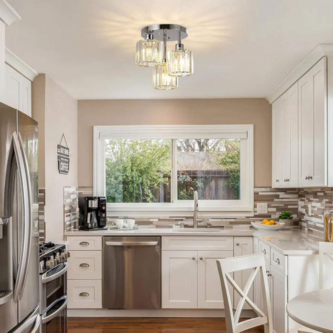 Lampa Sufitowa Półnatynkowa z Kryształowym Kloszem