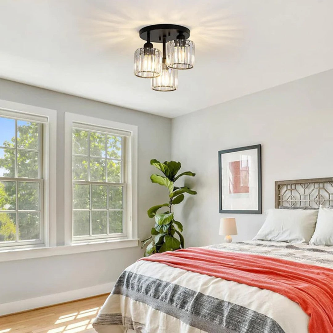 Lampa Sufitowa Półnatynkowa z Kryształowym Kloszem