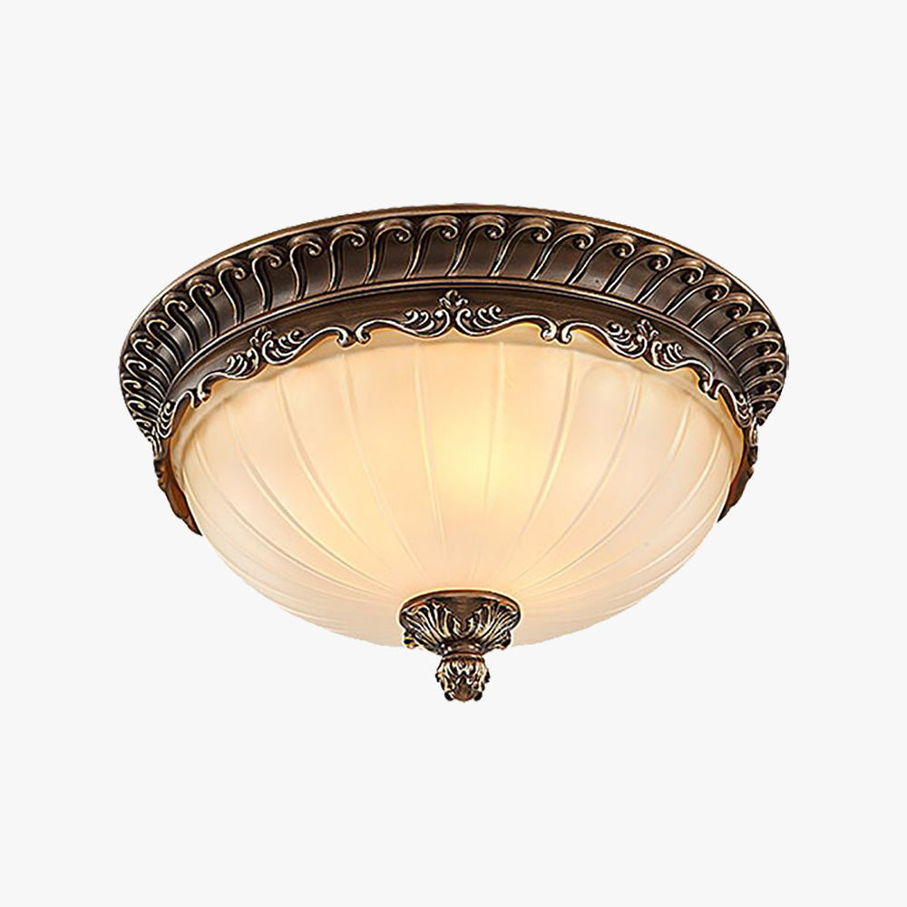 Lampa Sufitowa Retro z Kloszem Szklanym i Ornamentową Oprawą