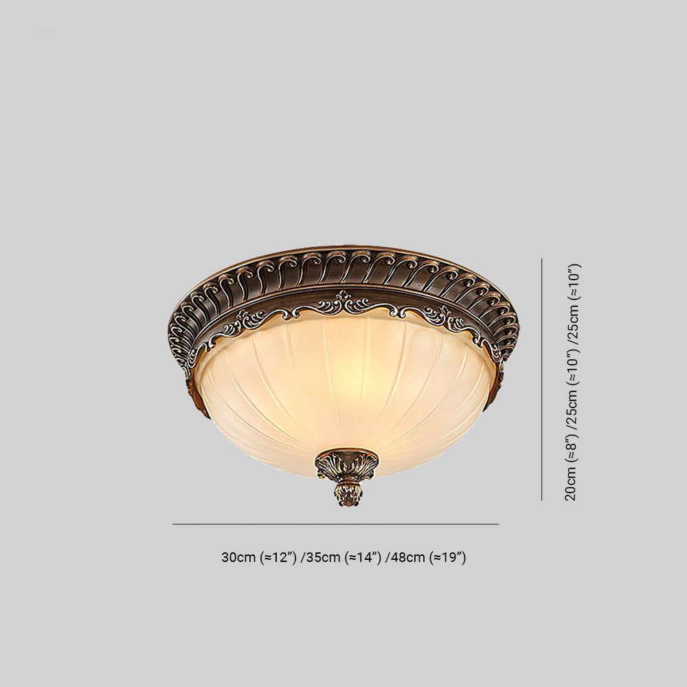 Lampa Sufitowa Retro z Kloszem Szklanym i Ornamentową Oprawą