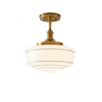 Lampa Sufitowa Retro z Mlecznym Kloszem w Paski na Złotym Stelażu