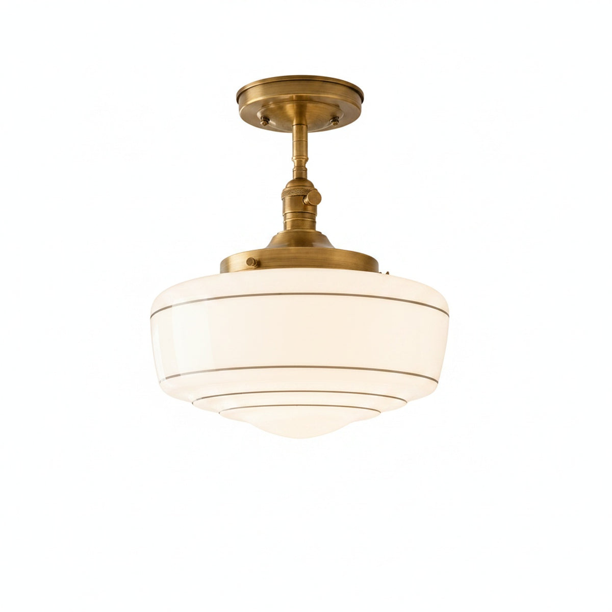 Lampa Sufitowa Retro z Mlecznym Kloszem w Paski na Złotym Stelażu